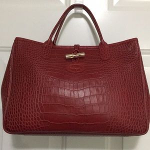 Longchamp Roseau Croc Embossed Leather Tote